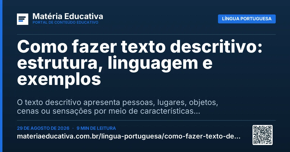 Resumo visual: Como fazer texto descritivo: estrutura, linguagem e exemplos