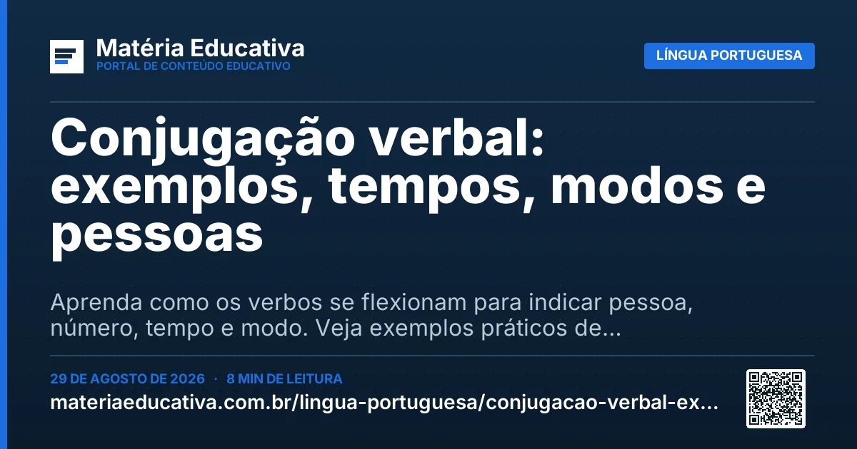 Resumo visual: Conjugação verbal: exemplos, tempos, modos e pessoas