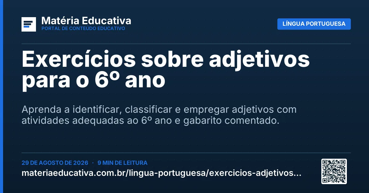 Resumo visual: Exercícios sobre adjetivos para o 6º ano