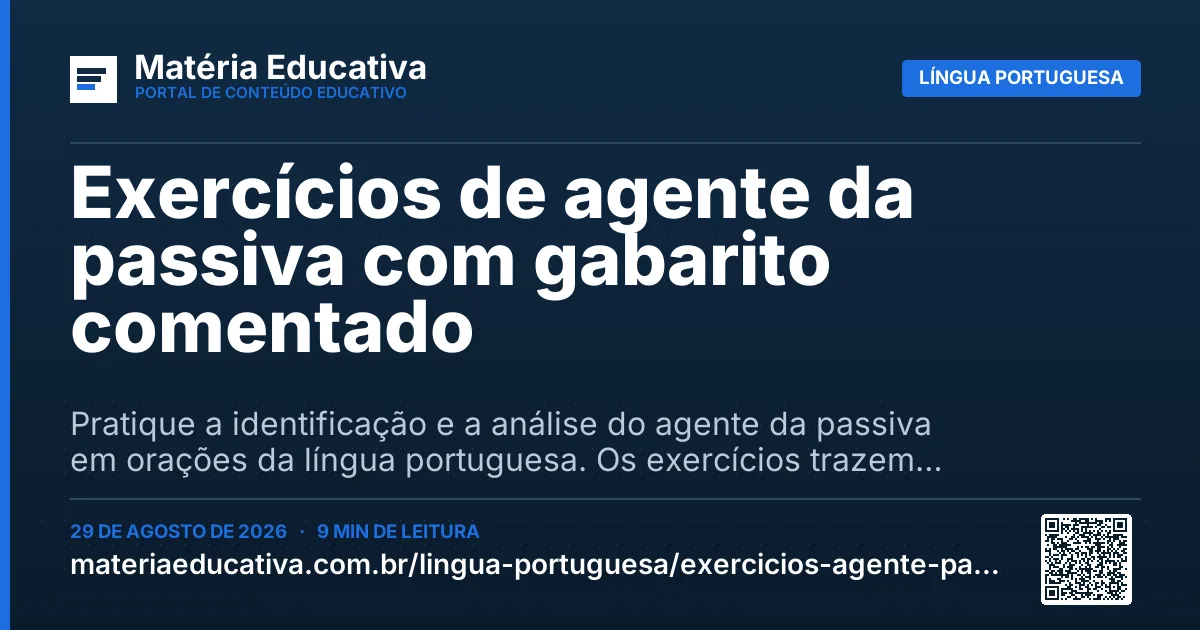 Resumo visual: Exercícios de agente da passiva com gabarito comentado