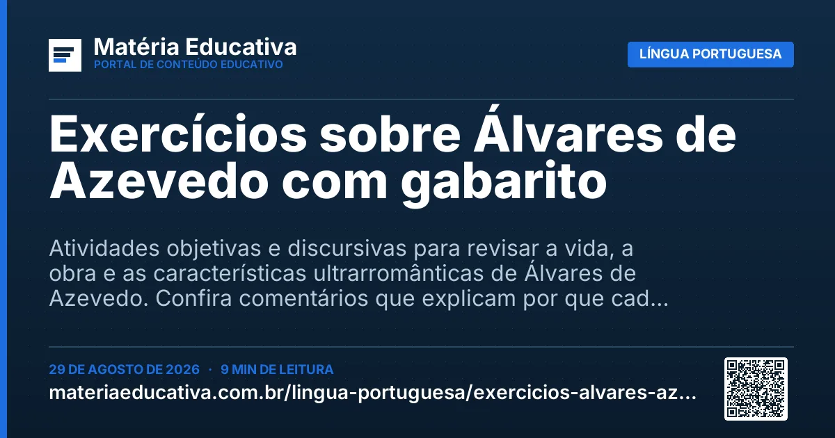 Resumo visual: Exercícios sobre Álvares de Azevedo com gabarito