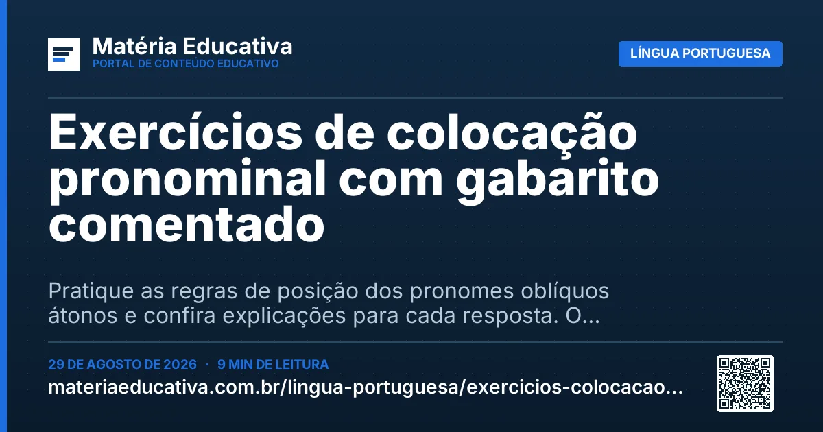 Resumo visual: Exercícios de colocação pronominal com gabarito comentado