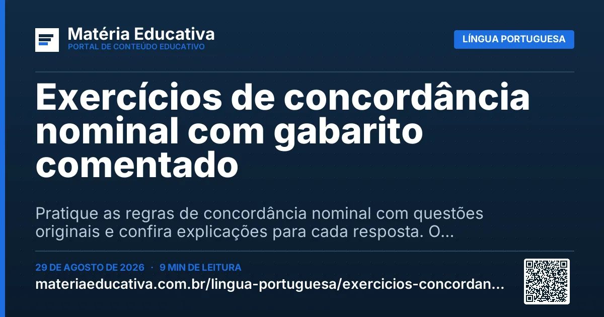 Resumo visual: Exercícios de concordância nominal com gabarito comentado