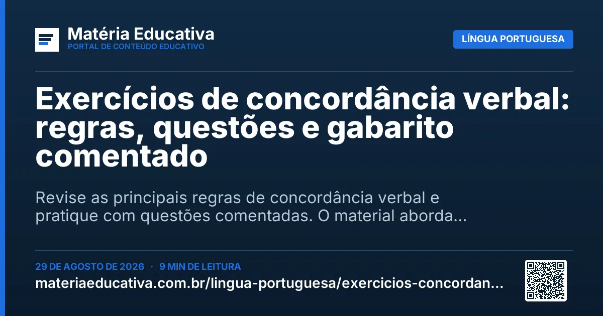 Resumo visual: Exercícios de concordância verbal: regras, questões e gabarito comentado