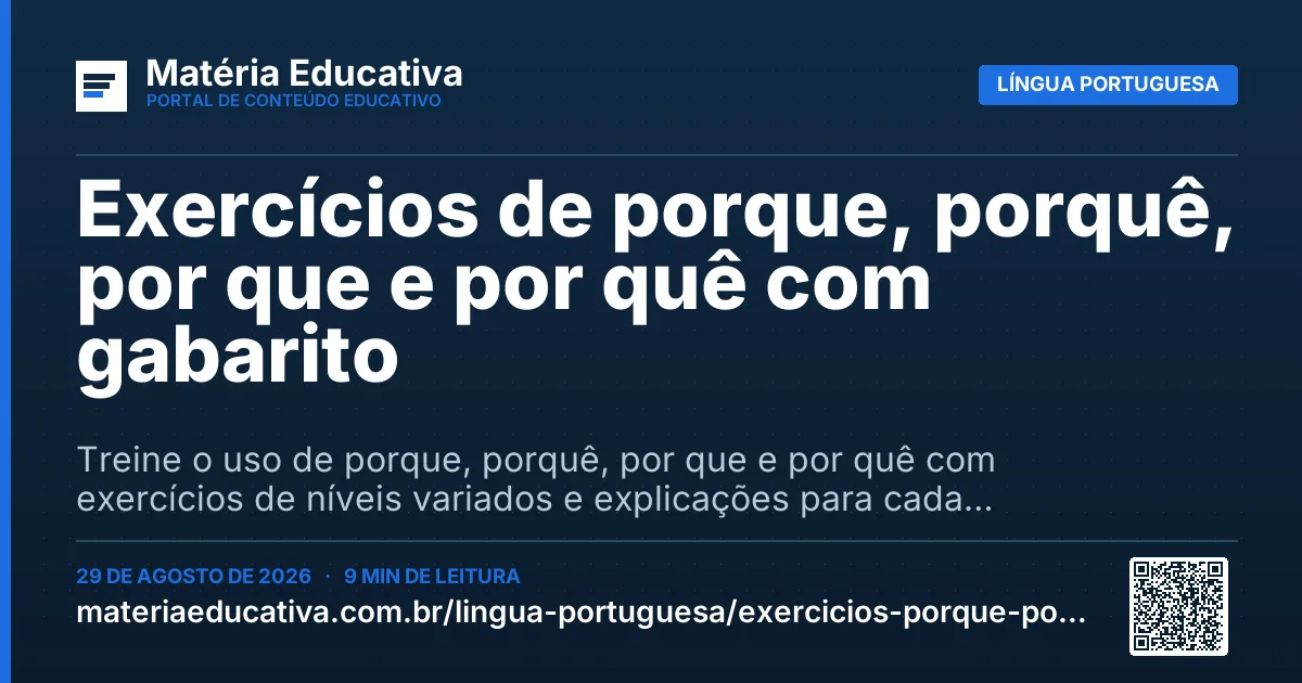 Resumo visual: Exercícios de porque, porquê, por que e por quê com gabarito