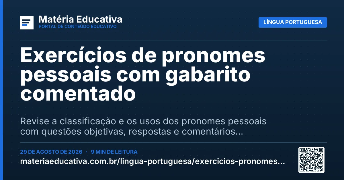 Resumo visual: Exercícios de pronomes pessoais com gabarito comentado