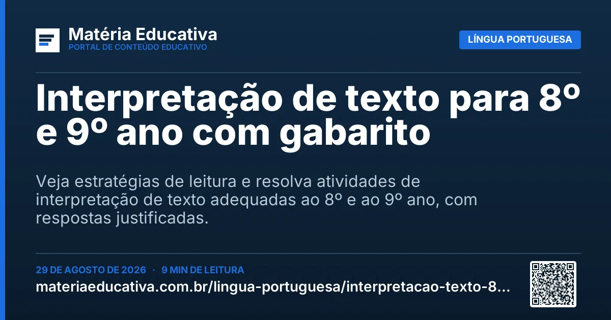 Resumo visual: Interpretação de texto para 8º e 9º ano com gabarito