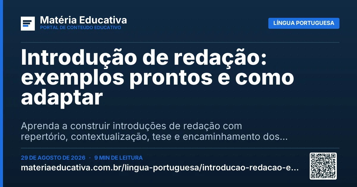 Resumo visual: Introdução de redação: exemplos prontos e como adaptar