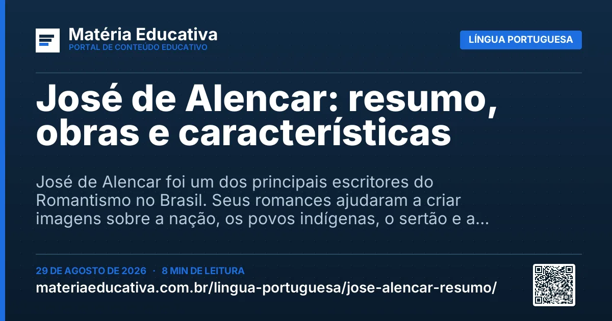 Resumo visual: José de Alencar: resumo, obras e características