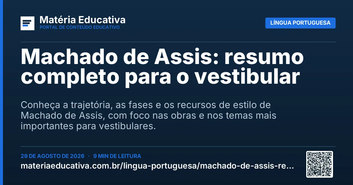 Resumo visual: Machado de Assis: resumo completo para o vestibular
