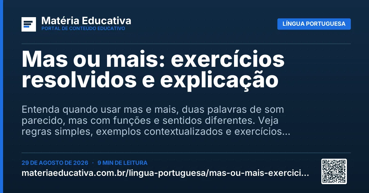 Resumo visual: Mas ou mais: exercícios resolvidos e explicação
