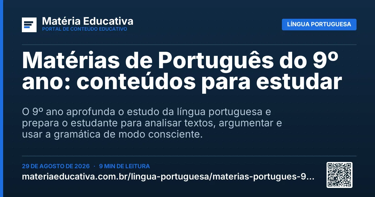 Resumo visual: Matérias de Português do 9º ano: conteúdos para estudar