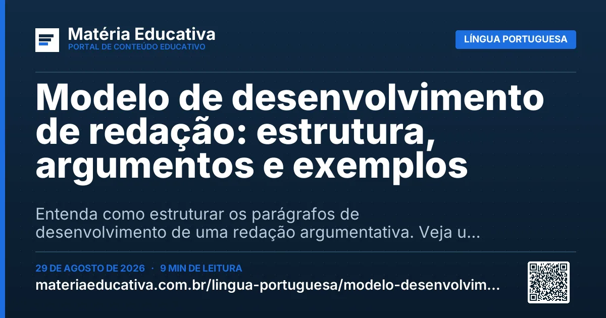 Resumo visual: Modelo de desenvolvimento de redação: estrutura, argumentos e exemplos