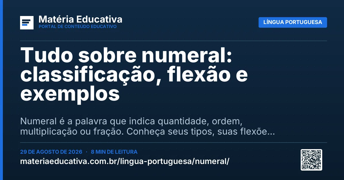Resumo visual: Tudo sobre numeral: classificação, flexão e exemplos