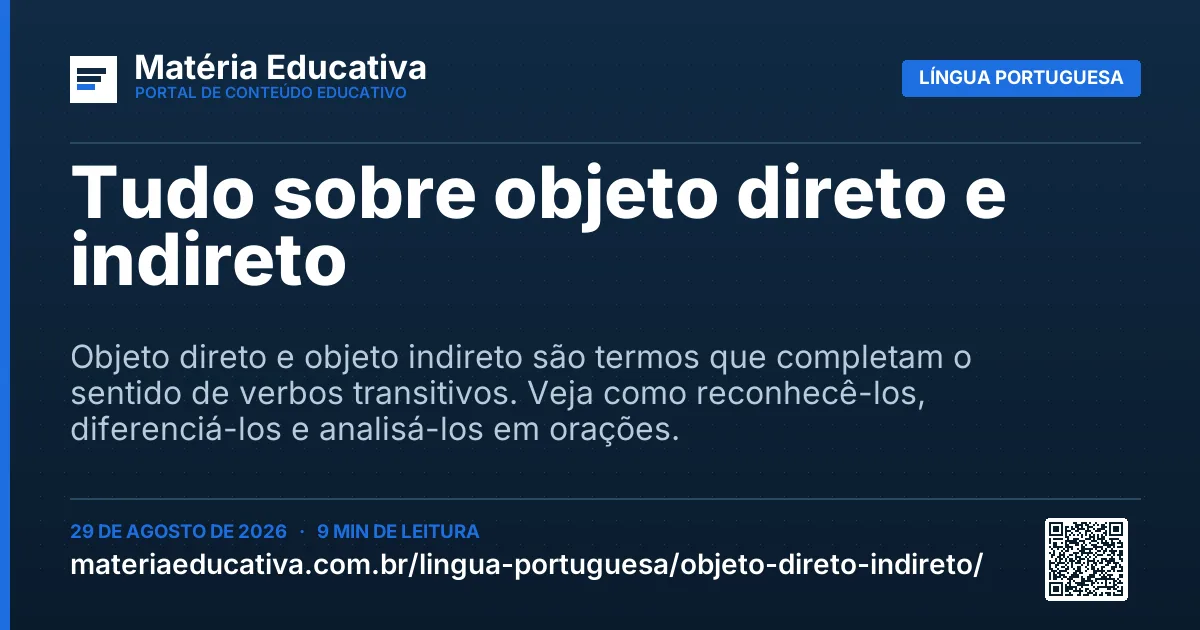 Resumo visual: Tudo sobre objeto direto e indireto
