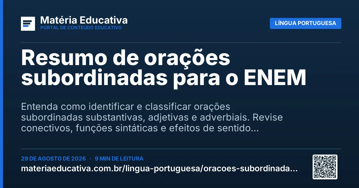 Resumo visual: Resumo de orações subordinadas para o ENEM