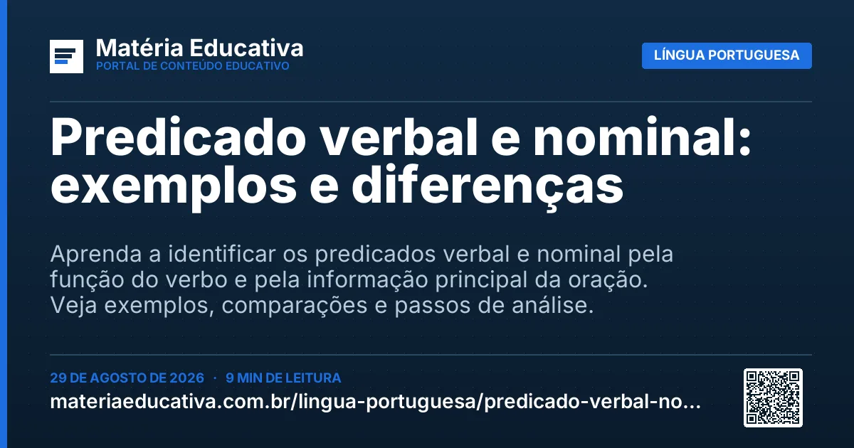 Resumo visual: Predicado verbal e nominal: exemplos e diferenças