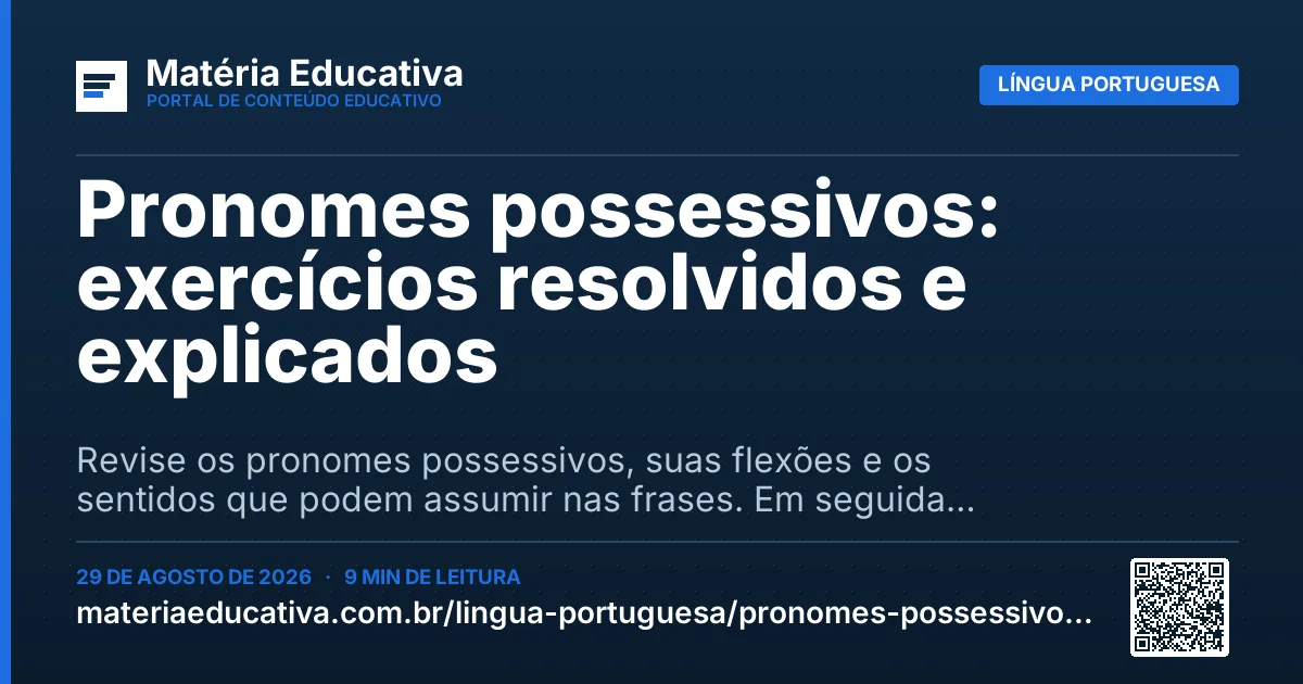 Resumo visual: Pronomes possessivos: exercícios resolvidos e explicados