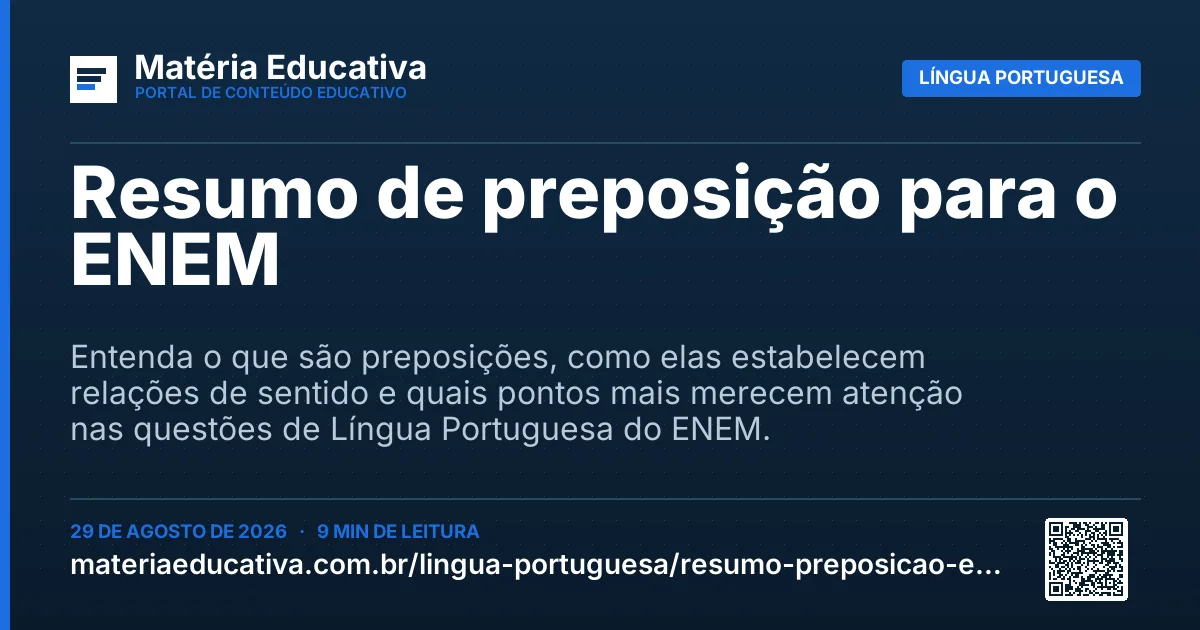 Resumo visual: Resumo de preposição para o ENEM
