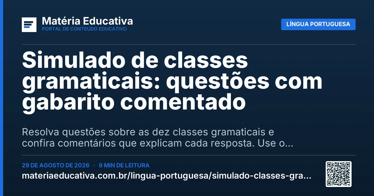 Resumo visual: Simulado de classes gramaticais: questões com gabarito comentado