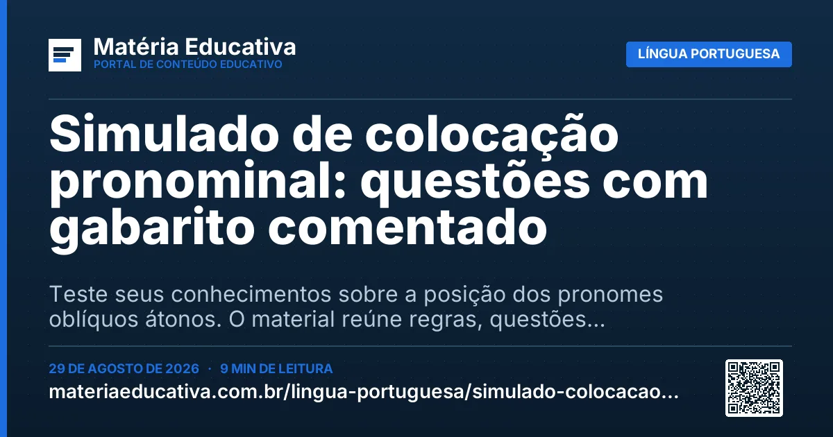 Resumo visual: Simulado de colocação pronominal: questões com gabarito comentado