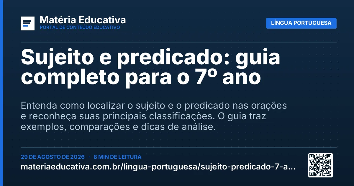 Resumo visual: Sujeito e predicado: guia completo para o 7º ano