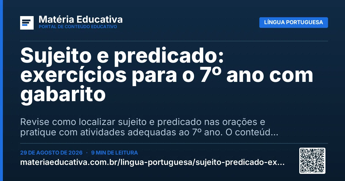 Resumo visual: Sujeito e predicado: exercícios para o 7º ano com gabarito