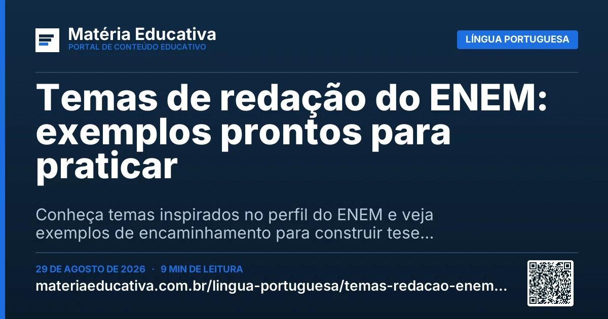 Resumo visual: Temas de redação do ENEM: exemplos prontos para praticar