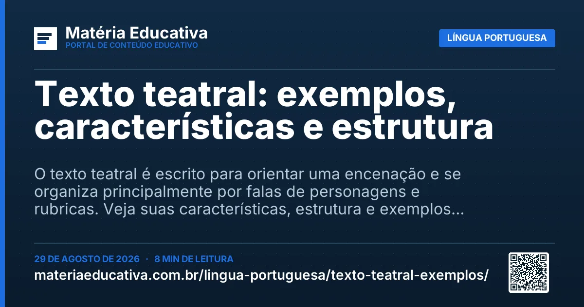 Resumo visual: Texto teatral: exemplos, características e estrutura