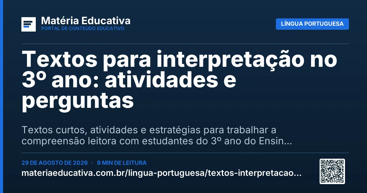 Resumo visual: Textos para interpretação no 3º ano: atividades e perguntas