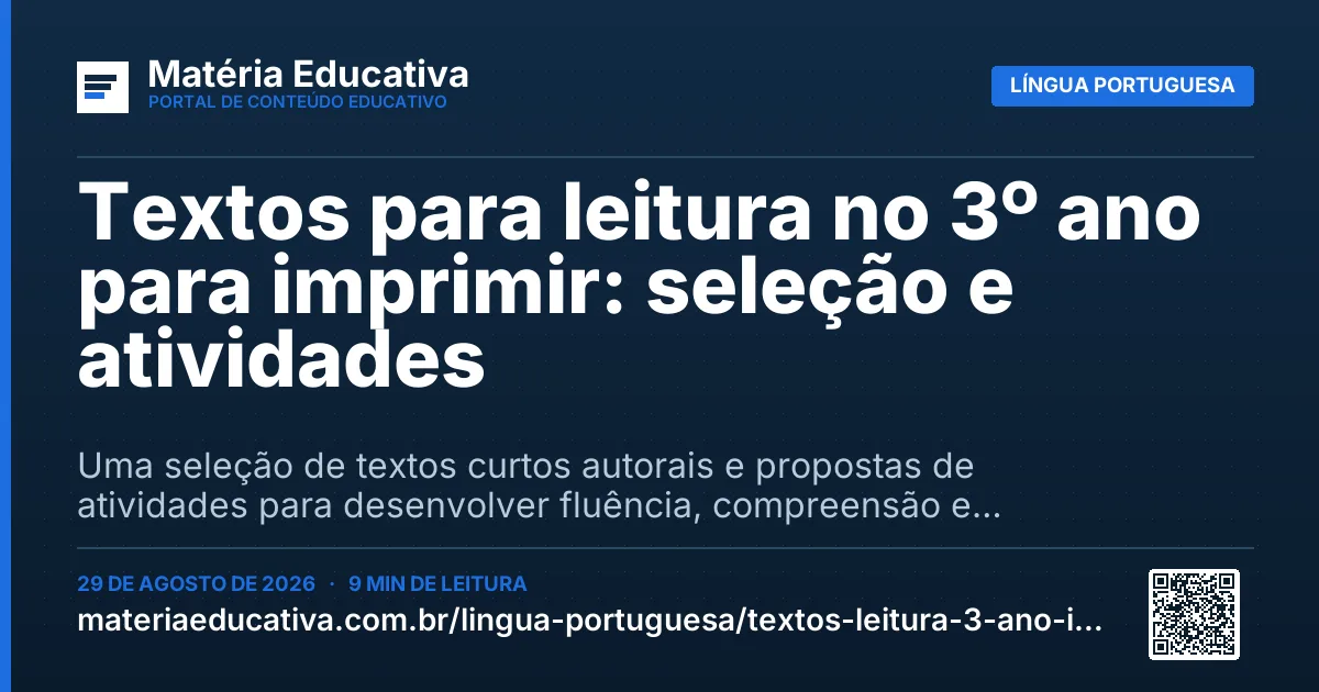 Resumo visual: Textos para leitura no 3º ano para imprimir: seleção e atividades