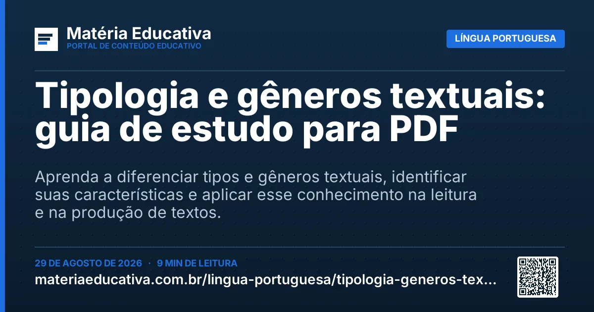Resumo visual: Tipologia e gêneros textuais: guia de estudo para PDF