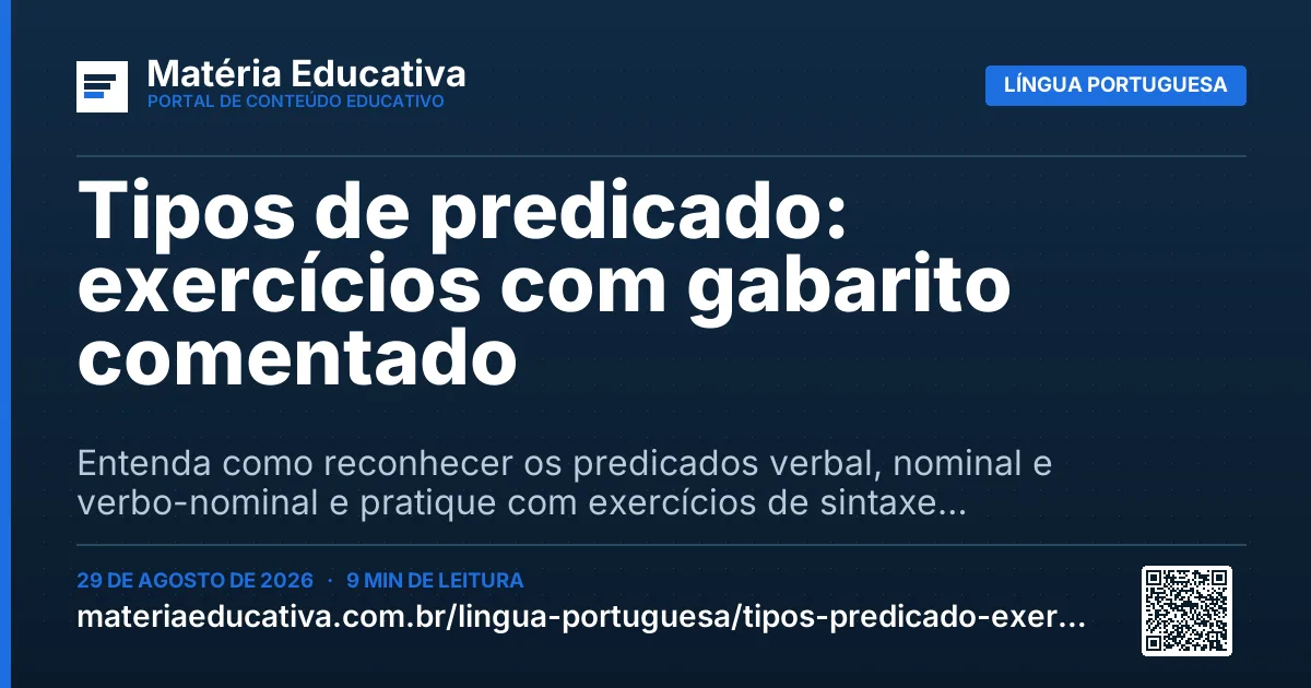 Resumo visual: Tipos de predicado: exercícios com gabarito comentado