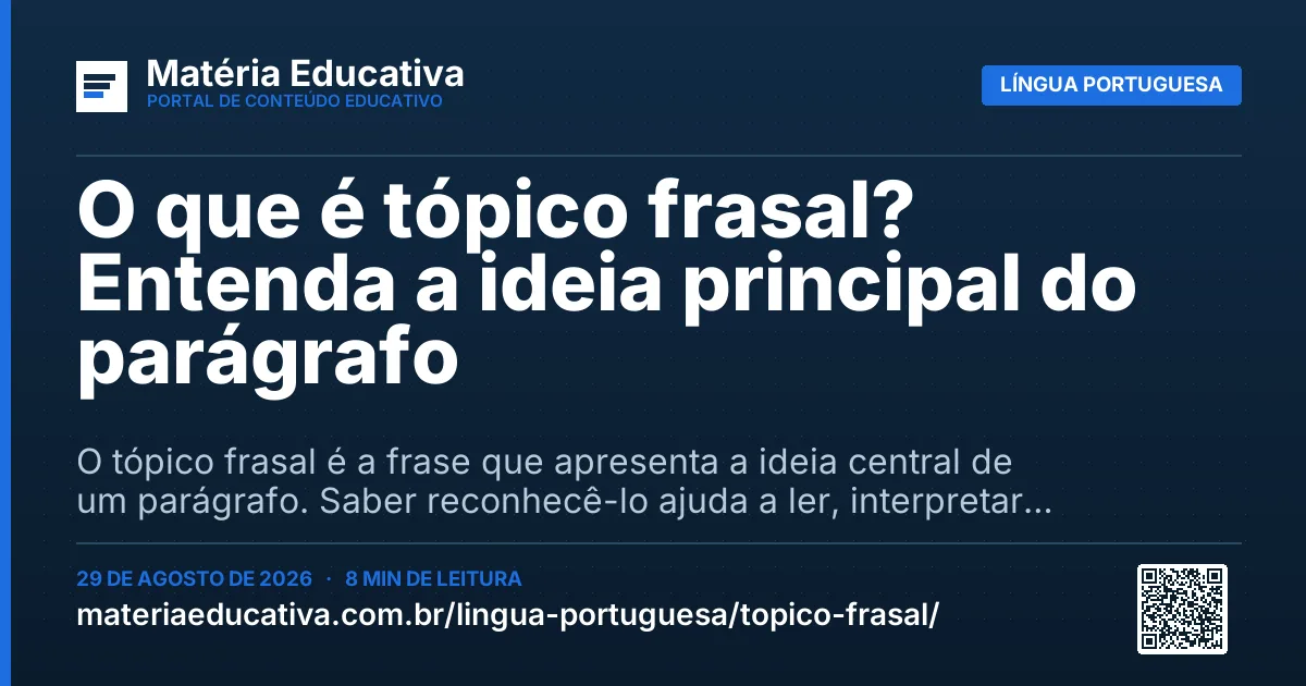 Resumo visual: O que é tópico frasal? Entenda a ideia principal do parágrafo