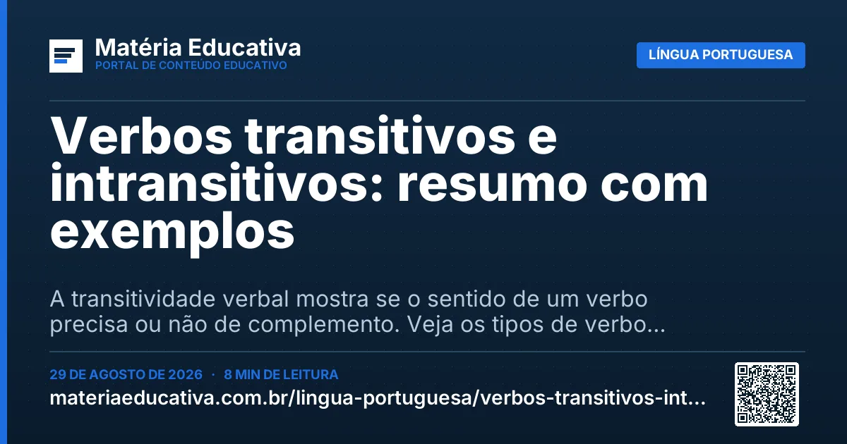 Resumo visual: Verbos transitivos e intransitivos: resumo com exemplos