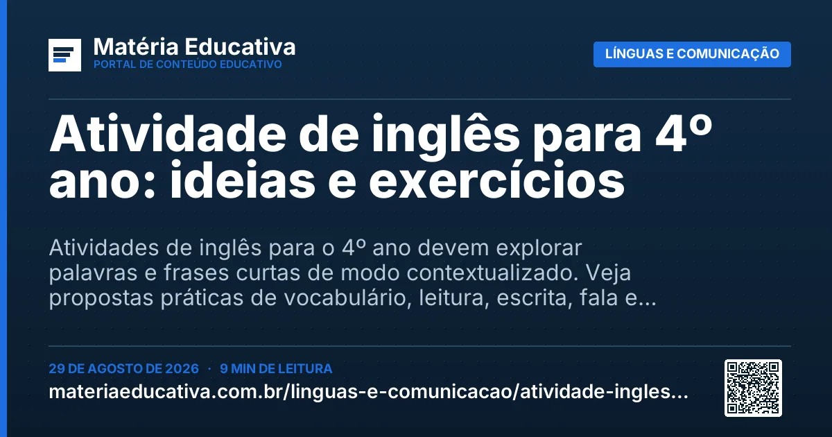Resumo visual: Atividade de inglês para 4º ano: ideias e exercícios