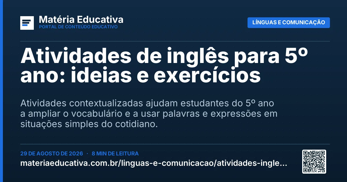 Resumo visual: Atividades de inglês para 5º ano: ideias e exercícios