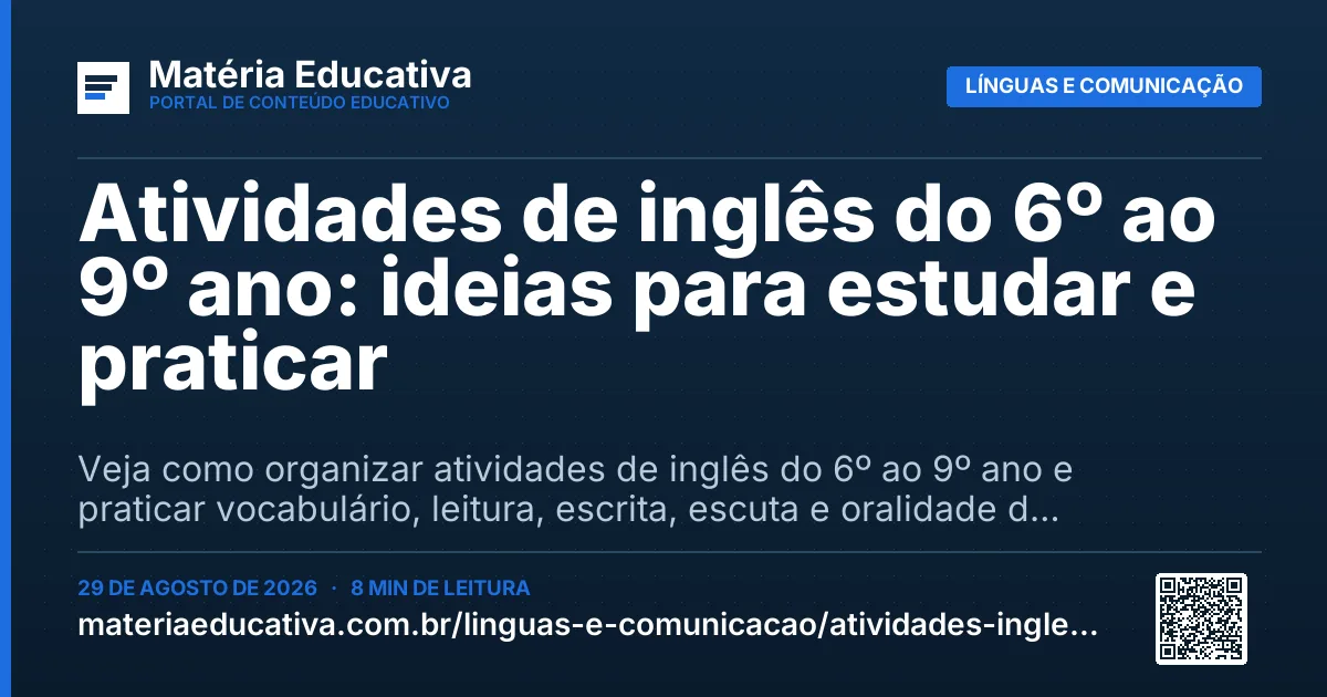 Resumo visual: Atividades de inglês do 6º ao 9º ano: ideias para estudar e praticar