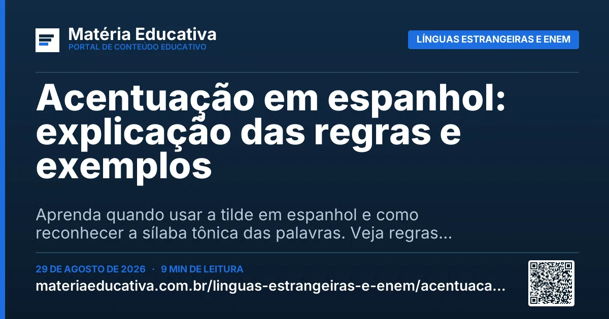 Resumo visual: Acentuação em espanhol: explicação das regras e exemplos