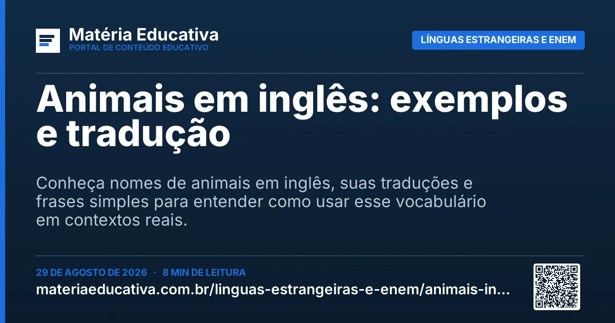 Resumo visual: Animais em inglês: exemplos e tradução