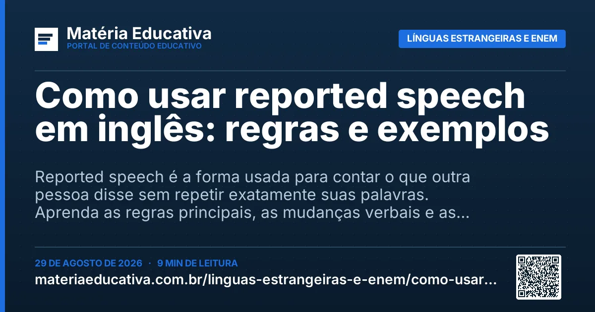 Resumo visual: Como usar reported speech em inglês: regras e exemplos