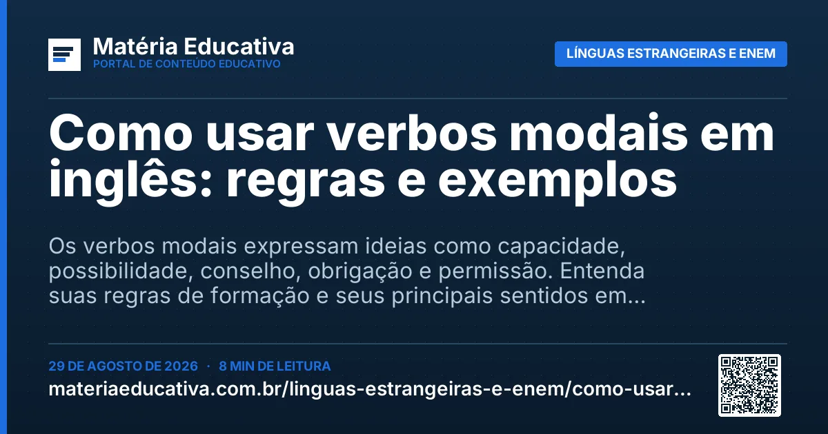 Resumo visual: Como usar verbos modais em inglês: regras e exemplos
