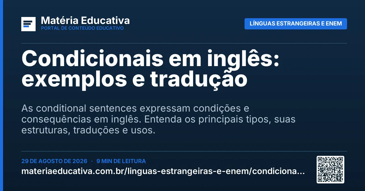 Resumo visual: Condicionais em inglês: exemplos e tradução