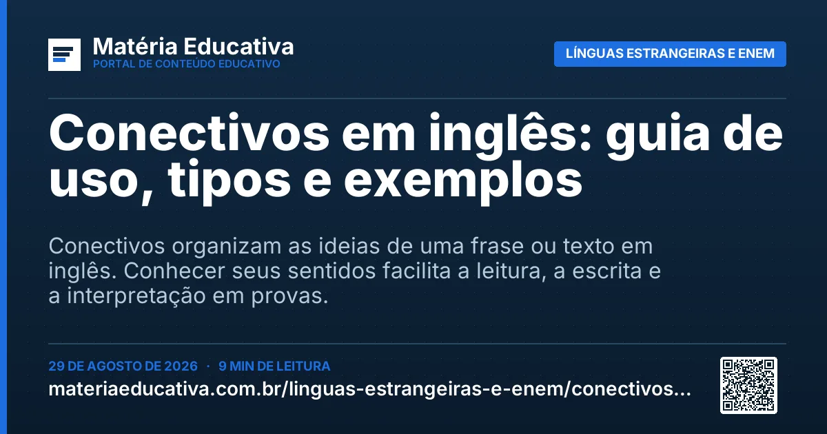 Resumo visual: Conectivos em inglês: guia de uso, tipos e exemplos