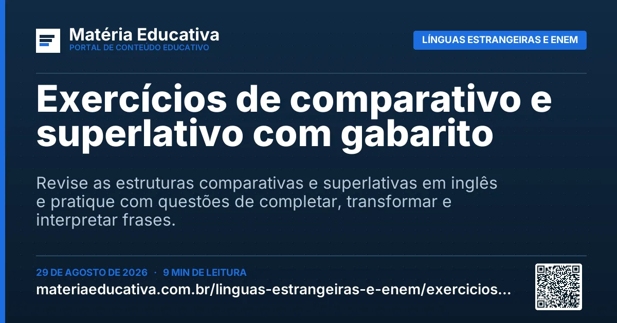 Resumo visual: Exercícios de comparativo e superlativo com gabarito