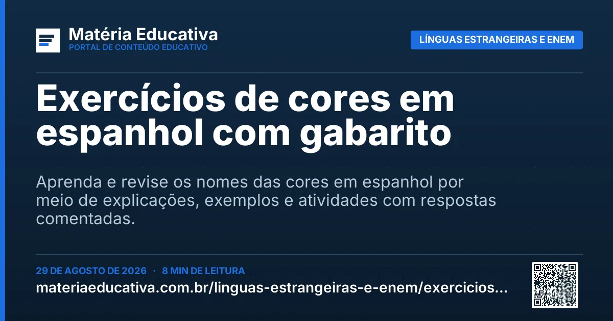 Resumo visual: Exercícios de cores em espanhol com gabarito