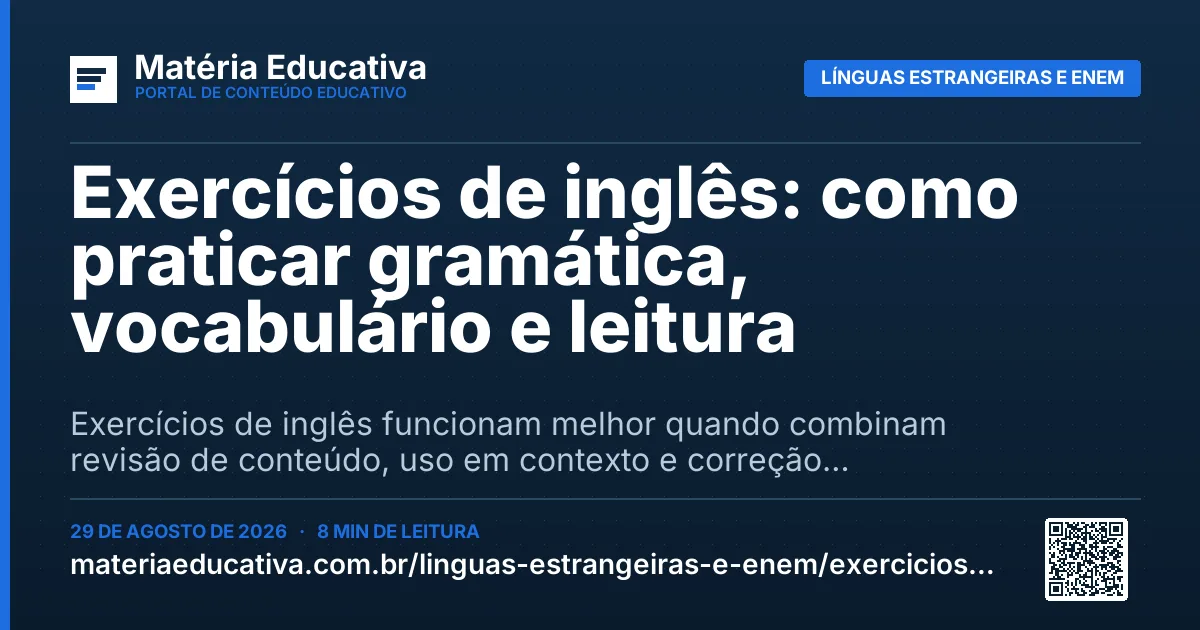 Resumo visual: Exercícios de inglês: como praticar gramática, vocabulário e leitura
