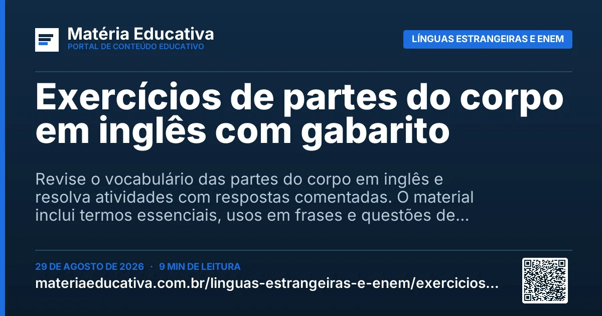 Resumo visual: Exercícios de partes do corpo em inglês com gabarito