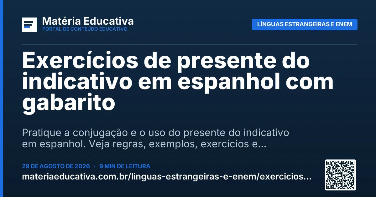 Resumo visual: Exercícios de presente do indicativo em espanhol com gabarito