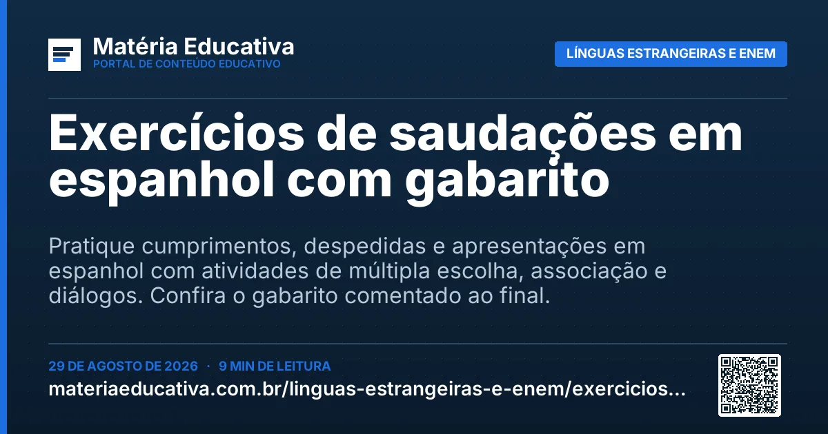 Resumo visual: Exercícios de saudações em espanhol com gabarito